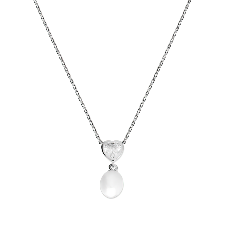 Naszyjnik srebrny z białą perłą i sercem z cyrkonią/anker reg.