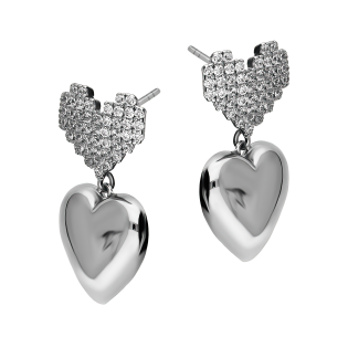 Kolczyki srebrne z dwoma sercami/sztyft