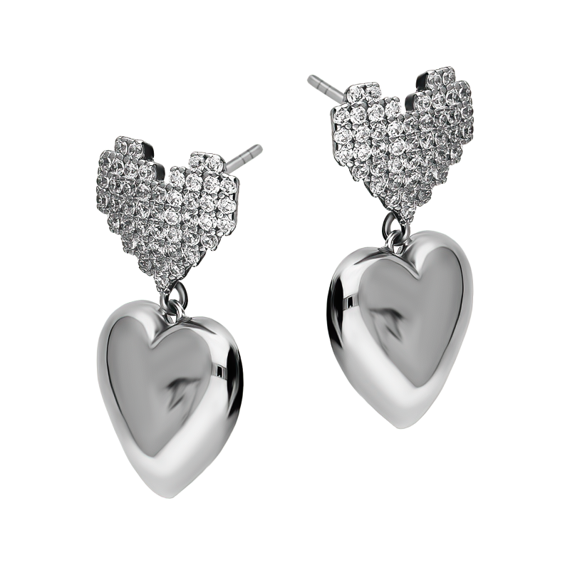 Kolczyki srebrne z dwoma sercami/sztyft