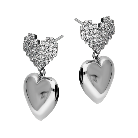 Kolczyki srebrne z dwoma sercami/sztyft