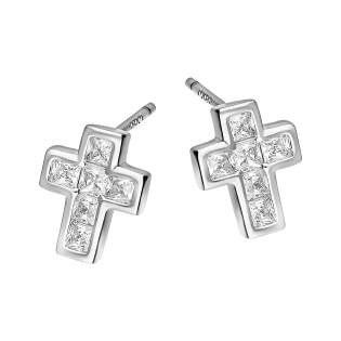 Kolczyki srebrne krzyżyk z białymi cyrkoniami/sztyft