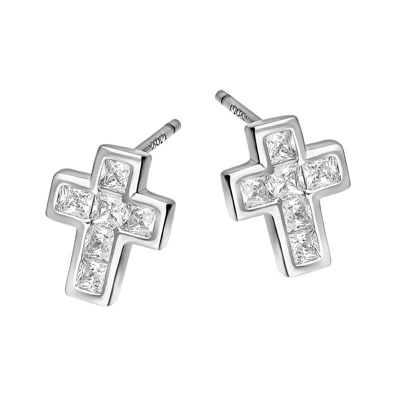 Kolczyki srebrne krzyżyk z białymi cyrkoniami/sztyft