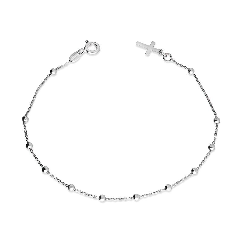 Srebrna Bransoletka Różaniec Gładkie Koraliki - JubilerSezam.pl