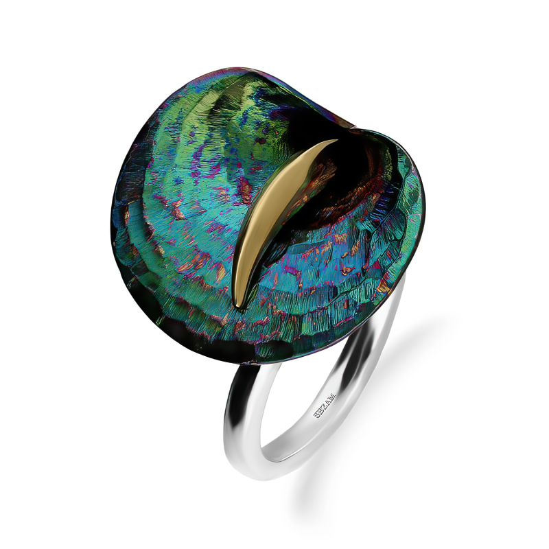 Srebrny Pierścionek Lilia z Zielonym Tytanem - JubilerSezam.pl