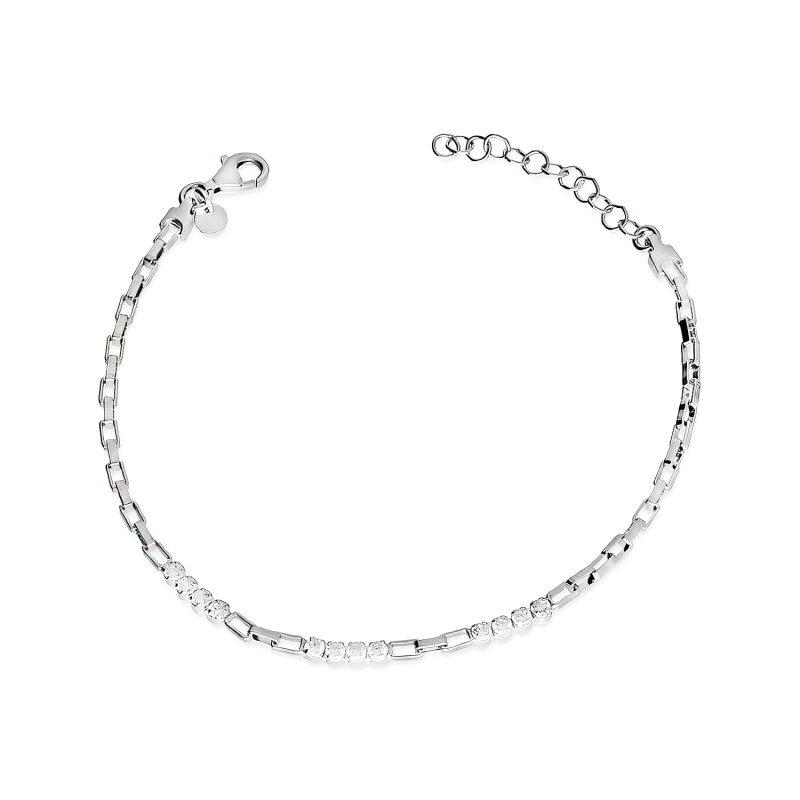 Bransoleta srebrna z białymi cyrkoniami/anker long