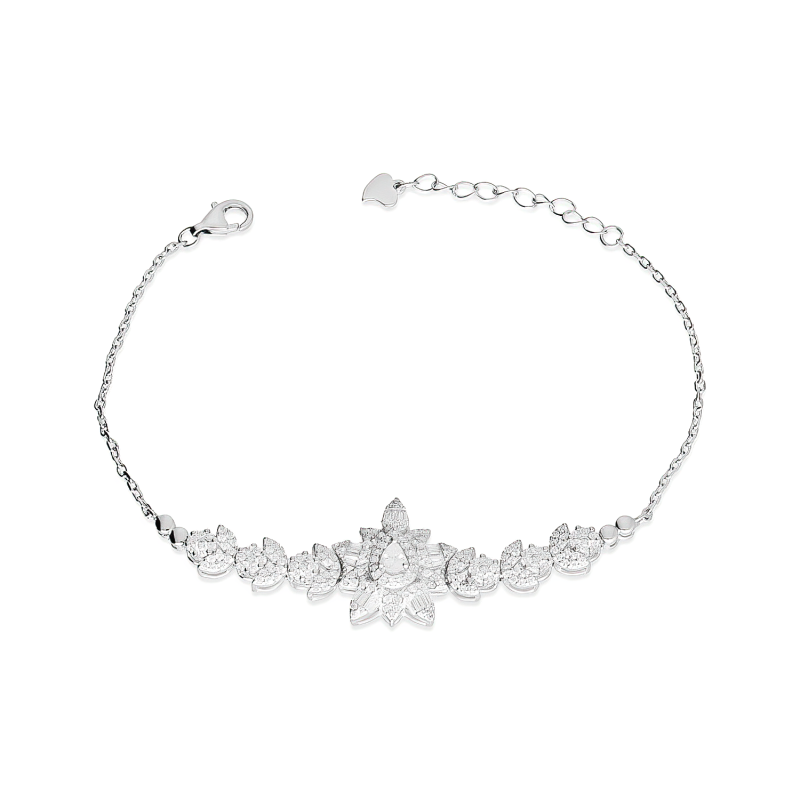 Bransoleta srebrna deltoid z białymi cyrkoniami/anker