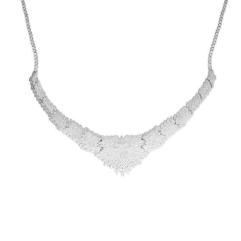 Naszyjnik srebrny kolia z białymi cyrkoniami w kwiatowym wzorze