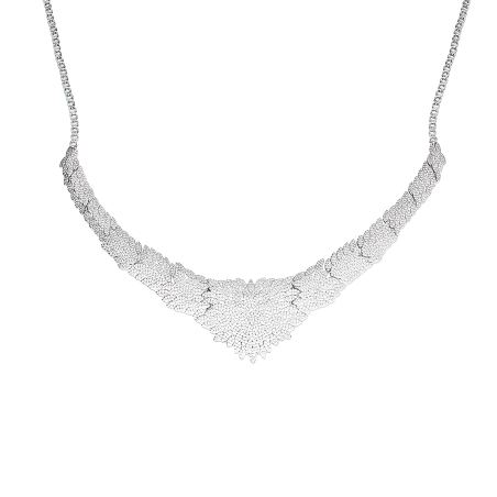 Naszyjnik srebrny kolia z białymi cyrkoniami w kwiatowym wzorze