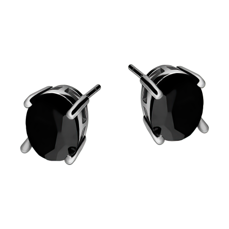 Kolczyki srebrne z czarną owalną cyrkonią/sztyft