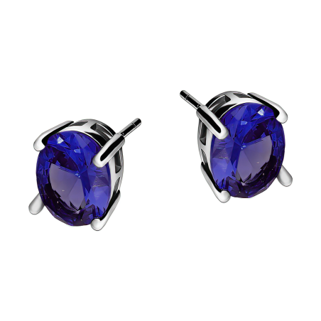 Kolczyki srebrne z owalną szafirową cyrkonią/sztyft