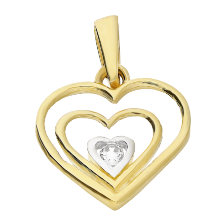 Serduszko złote ramka z białą cyrkonią próba 375