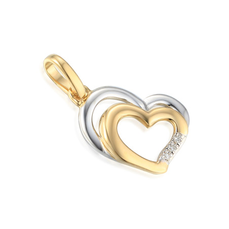 Złote Serduszko Dwukolorowe z Diamentami pr. 585 - JubilerSezam.pl