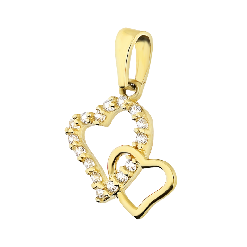 Serduszko złote podwójne z cyrkoniami próba 585