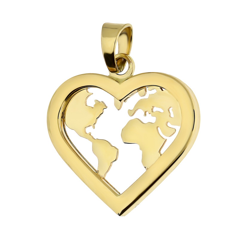 Złote serduszko z mapą świata pr. 375 - JubilerSezam.pl