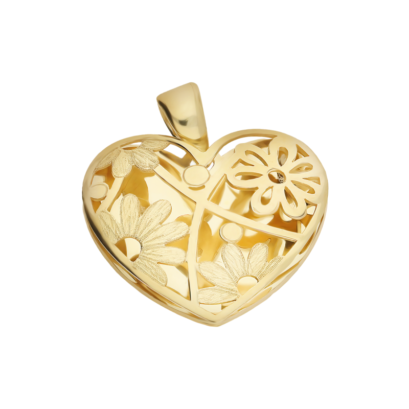 Złote serduszko ażurowe z kwiatami pr. 585 - JubilerSezam.pl