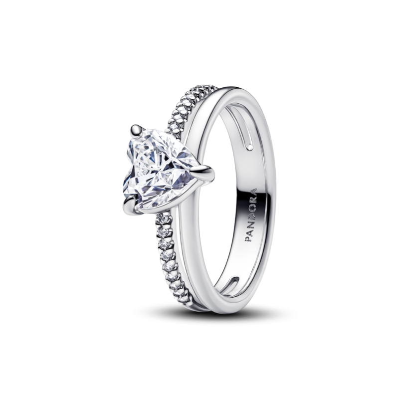 Pierścionek Pandora z podwójną obrączką i oczkiem w kształcie serca