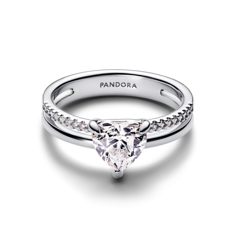 Pierścionek Pandora z podwójną obrączką i oczkiem w kształcie serca