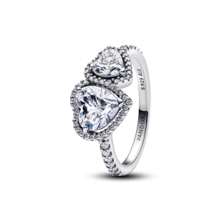 Pierścionek Pandora z sercami w lśniącej obwódce