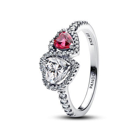 Pierścionek Pandora z sercami w lśniącej obwódce