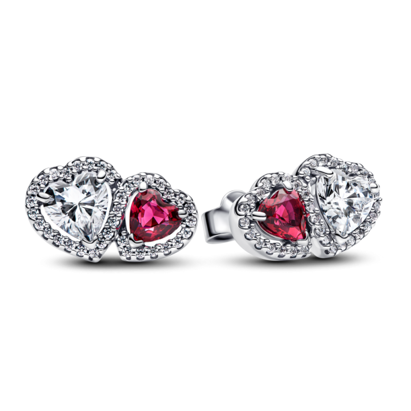 Kolczyki Pandora sztyfty z sercami w lśniącej obwódce