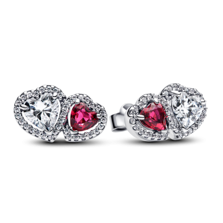 Kolczyki Pandora sztyfty z sercami w lśniącej obwódce