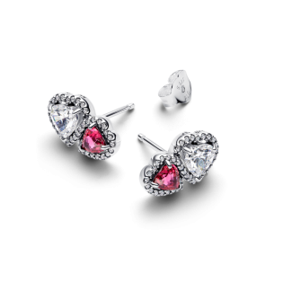 Kolczyki Pandora sztyfty z sercami w lśniącej obwódce