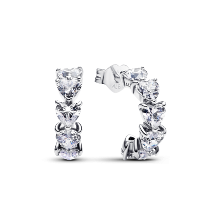 Otwarte kolczyki Pandora obręcze z lśniącymi serduszkami