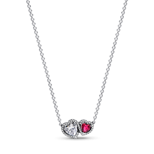 Naszyjnik Pandora z zawieszką z sercami w lśniącej obwódce