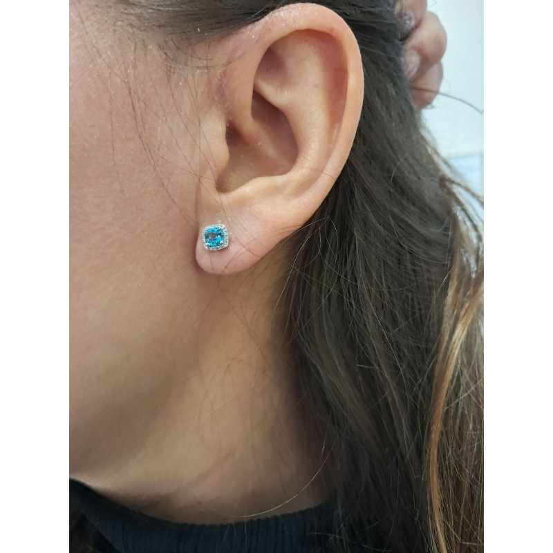 Kolczyki złoty topaz blue z brylantami/sztyft AW 58266 YW-TO kwadrat próba 585