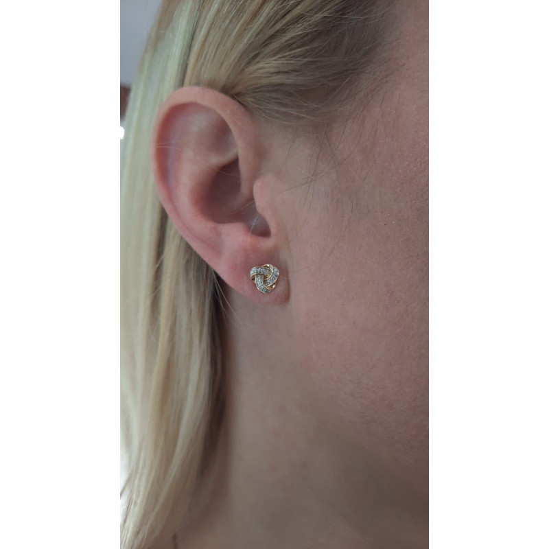 Kolczyki złote węzeł celtycki z białymi diamentami/sztyft NF PE-87237 próba 585