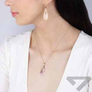 Kolczyki pozłacane kropla z różowym tytanem