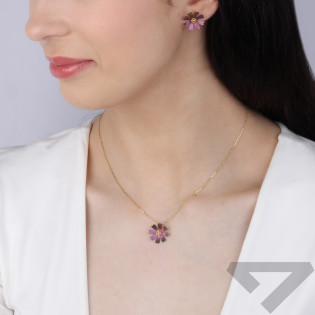 Naszyjnik pozłacany kwiatek z różowym tytanem