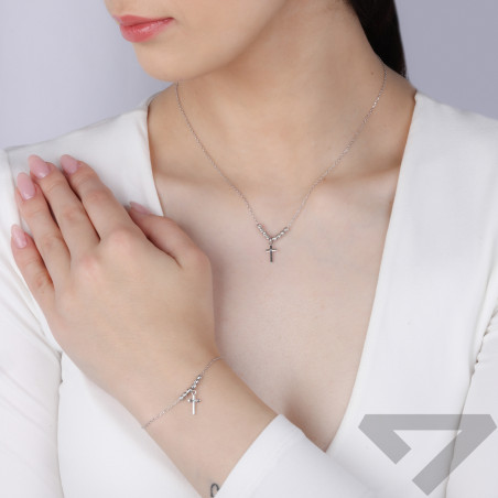 Naszyjnik srebrny z krzyżykiem i kulkami