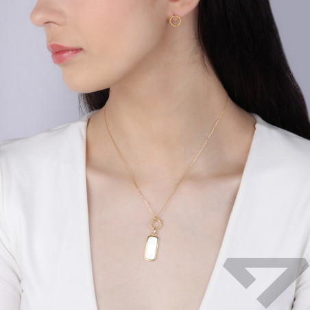 Naszyjnik pozłacany prostokąt z masą perłową i koło sznur