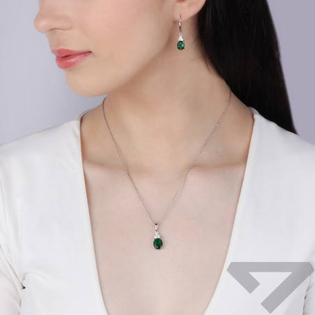 Komplet srebrny kolczyki i zawieszka owal z zieloną cyrkonią