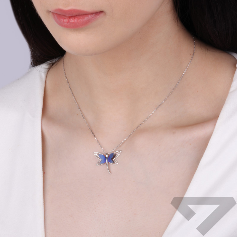 Naszyjnik srebrny ażurowa ważka z tytanem