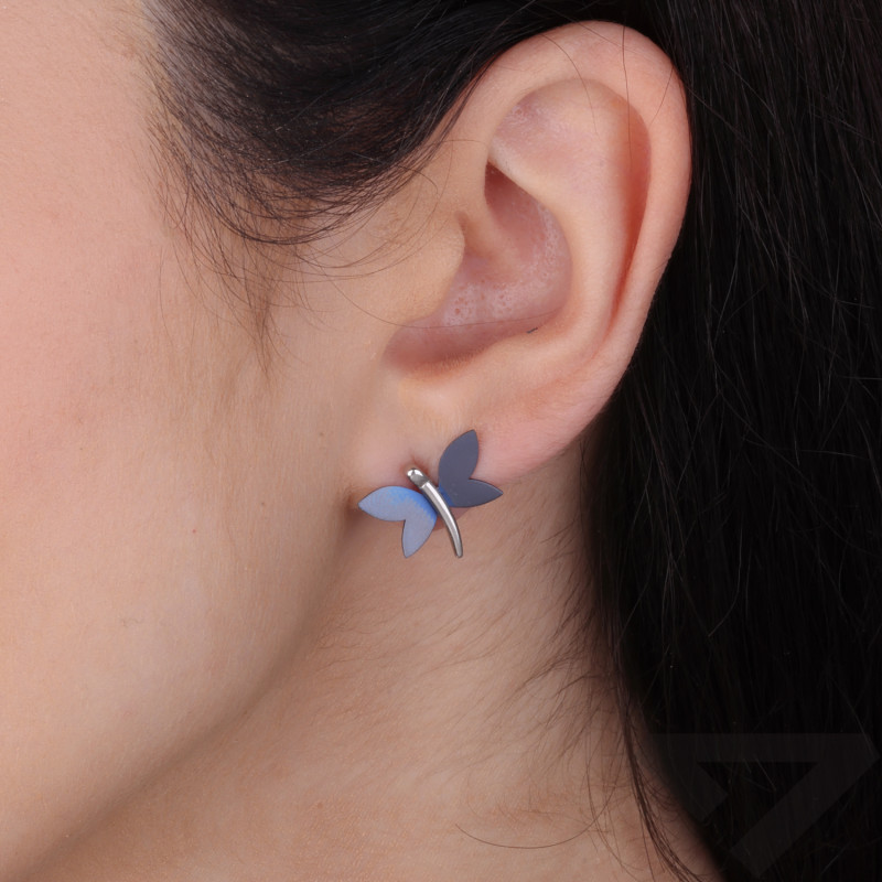 Kolczyki srebrne ważka z tytanem