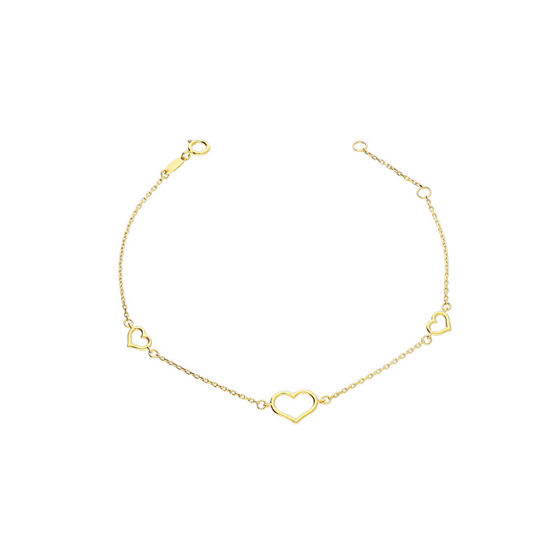 Bransoleta złota z trzema serduszkami próba 585