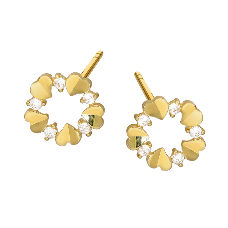 Kolczyki złote koło z sercami i cyrkoniami próba 585