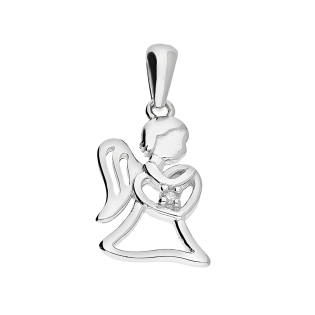 Medalik srebrny anioł ramka z sercem z cyrkonią TB 19372 próba 925