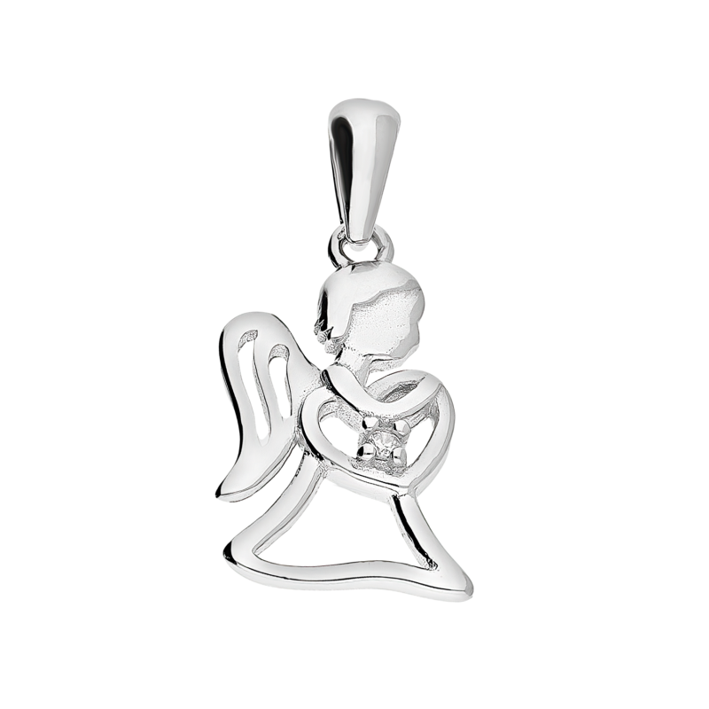 Medalik srebrny anioł ramka z sercem z cyrkonią TB 19372 próba 925