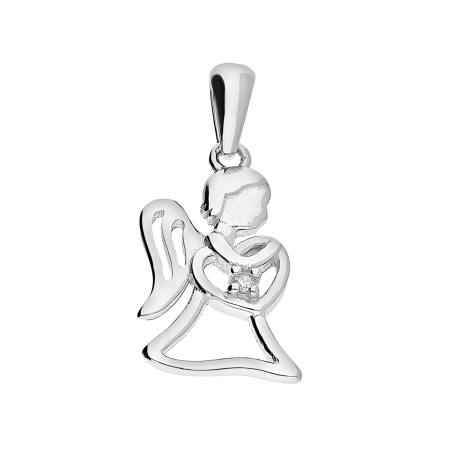 Medalik srebrny anioł ramka z sercem z cyrkonią TB 19372 próba 925