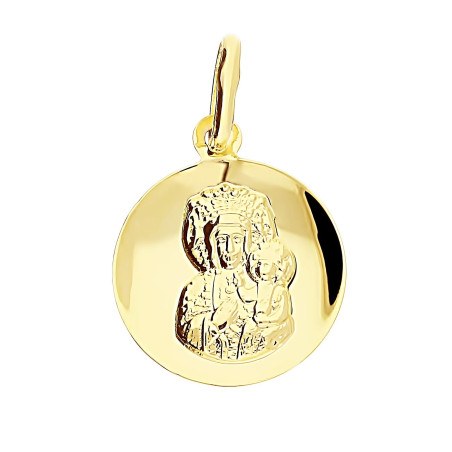 Medalik złoty Częstochowska w żłobionym kółku próba 585