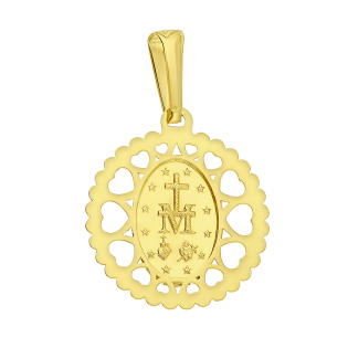 Medalik złoty Niepokalana w ażurowym kole w serca próba 585