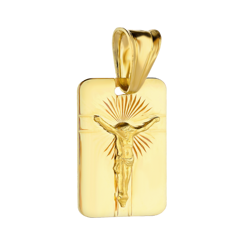 Medalik złoty blaszka z Panem Jezusem i promieniami DJ477 próba 585