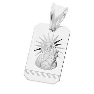 Medalik srebny z wizerunkiem Matki Boskiej Częstochowskie prostokąt próba 925