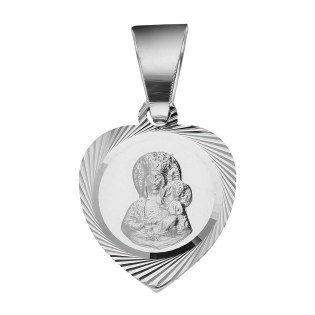 Medalik srebrny Matka Boska Częstochowska w sercu, próba 925