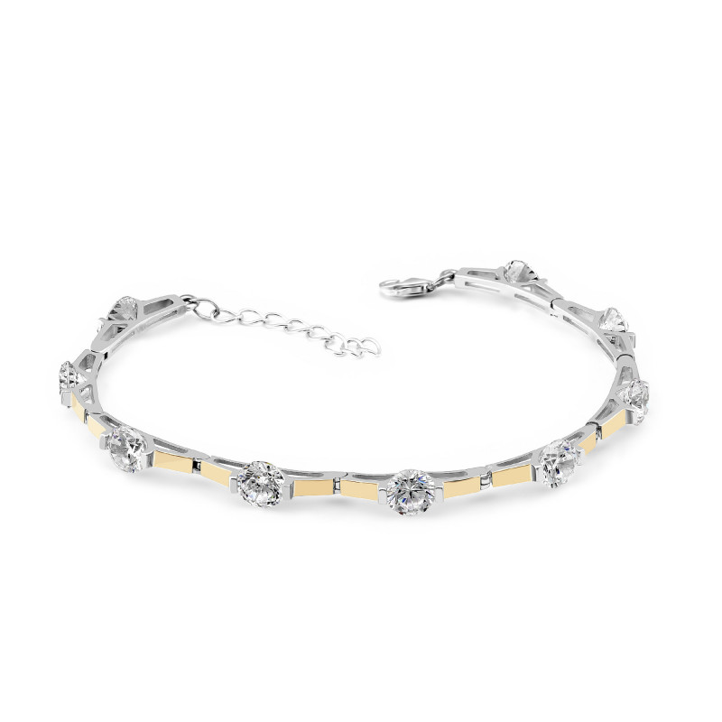 Srebrna Bransoletka z Cyrkoniami i Złotymi Elementami - JubilerSezam.pl