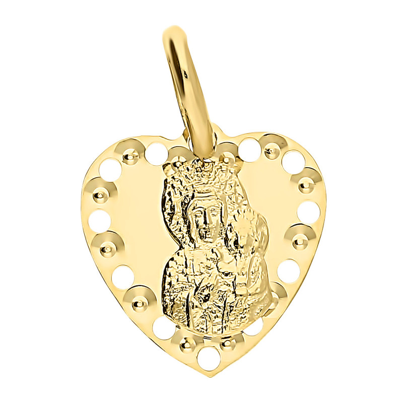 Medalik złoty Częstochowska w ażurowym sercu próba 333