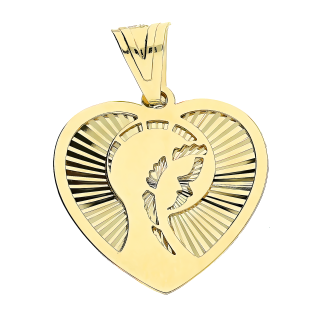 Medalik złoty Matka Boska w sercu z ozdobnym grawerem próba 375